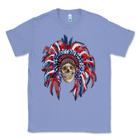Colony Blue american flag indian headdress with skull Classic Tee - RanaPortraitStore