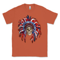 Copper american flag indian headdress with skull Classic Tee - RanaPortraitStore