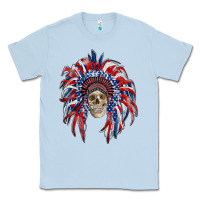 Dusty Blue american flag indian headdress with skull Classic Tee - RanaPortraitStore