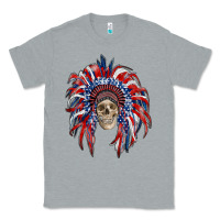 Heather Grey american flag indian headdress with skull Classic Tee - RanaPortraitStore