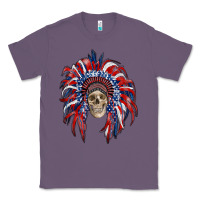 Lavender american flag indian headdress with skull Classic Tee - RanaPortraitStore