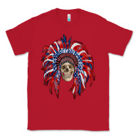 Red american flag indian headdress with skull Classic Tee - RanaPortraitStore