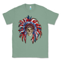Sage american flag indian headdress with skull Classic Tee - RanaPortraitStore