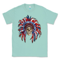 Seafoam american flag indian headdress with skull Classic Tee - RanaPortraitStore