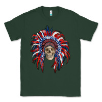 Sports Green american flag indian headdress with skull Classic Tee - RanaPortraitStore