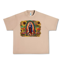 Sunflower Lady Of Guadalupe Distressed Background Urban Heavy Tee | Teevron