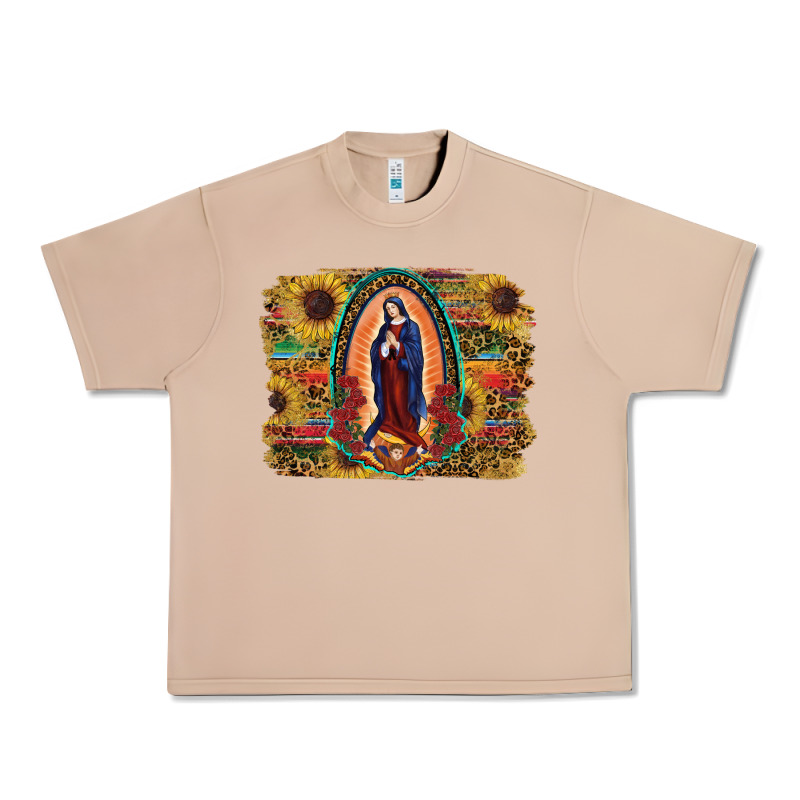 Sunflower Lady Of Guadalupe Distressed Background Urban Heavy Tee by RanaPortraitStore | Teevron