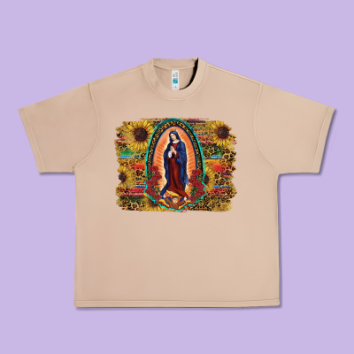 Sunflower Lady Of Guadalupe Distressed Background Urban Heavy Tee Designed By Ranaportraitstore