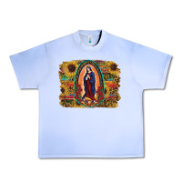 Grape Ice Sunflower Lady Of Guadalupe Distressed Background Urban Heavy Tee - RanaPortraitStore