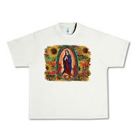 Pistachio Sunflower Lady Of Guadalupe Distressed Background Urban Heavy Tee - RanaPortraitStore