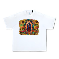 White Sunflower Lady Of Guadalupe Distressed Background Urban Heavy Tee - RanaPortraitStore