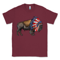 Burgundy american bison with indian headdress Classic Tee - RanaPortraitStore
