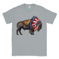 Heather Grey american bison with indian headdress Classic Tee - RanaPortraitStore