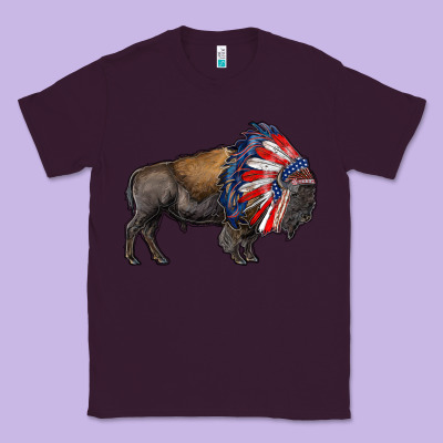 American Bison With Indian Headdress Classic Tee Designed By Ranaportraitstore