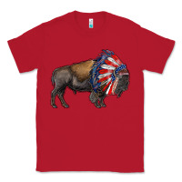 Red american bison with indian headdress Classic Tee - RanaPortraitStore