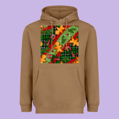 Christmas Gingerbread Man And Candy Cane Seamless Pattern Heavyweight Hoodie Designed By Bundleandbundleshop
