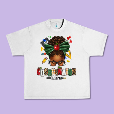 Educational Coordinator Life Afro Messy Bun Urban Heavy Tee Designed By Texasbilliewilder