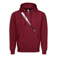 Burgundy white wooden softball bat Zipper Hoodie - FaDigitalArtStudio