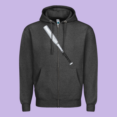 White Wooden Softball Bat Zipper Hoodie Designed By Fadigitalartstudio