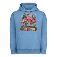Pigment Pebble Blue merry christmas flamingos Urban Hoodie - MaliasSmallBusiness