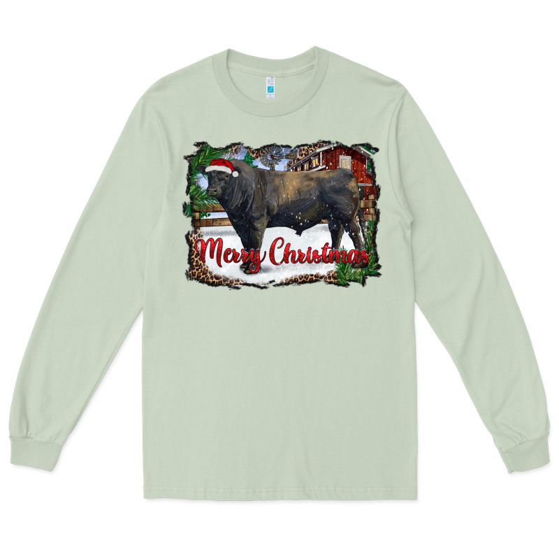 Merry Christmas Black Angus Bull And Farm Long Sleeve Tee by RanaPortraitStore | Teevron