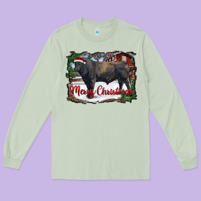 Merry Christmas Black Angus Bull And Farm Long Sleeve Tee Designed By Ranaportraitstore