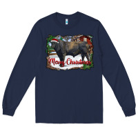Navy merry christmas black angus bull and farm Long Sleeve Tee - RanaPortraitStore