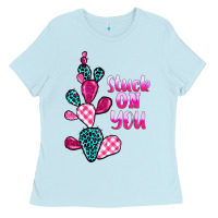 Baby Blue stuck on you cactus Ladies Tee - BarkalooDesign