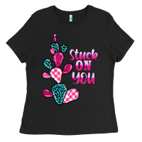 Black stuck on you cactus Ladies Tee - BarkalooDesign