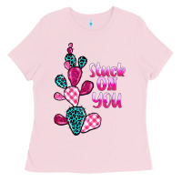 Bubblegum Pink stuck on you cactus Ladies Tee - BarkalooDesign