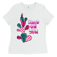 White stuck on you cactus Ladies Tee - BarkalooDesign