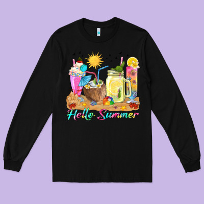 Hello Summer Drinks Long Sleeve Tee Designed By Texasbilliewilder