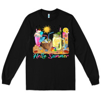 Black hello summer drinks Long Sleeve Tee - texasbilliewilder