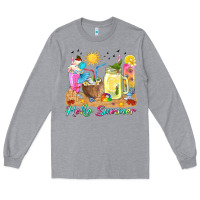 Heather Grey hello summer drinks Long Sleeve Tee - texasbilliewilder
