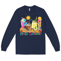 Navy hello summer drinks Long Sleeve Tee - texasbilliewilder