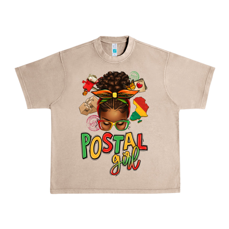 Juneteenth Afro Messy Bun Postal Girl Urban Heavy Tee by texasbilliewilder | Teevron