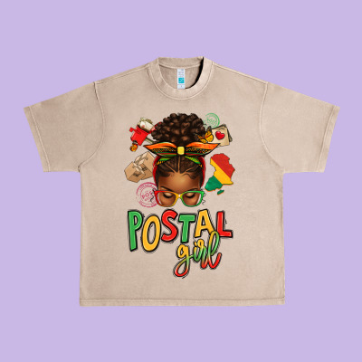 Juneteenth Afro Messy Bun Postal Girl Urban Heavy Tee Designed By Texasbilliewilder