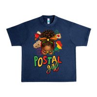 Navy juneteenth afro messy bun postal girl Urban Heavy Tee - texasbilliewilder