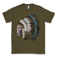 Army Green skull with indian headdress Classic Tee - RanaPortraitStore