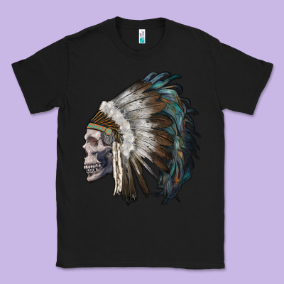 Skull With Indian Headdress Classic Tee Designed By Ranaportraitstore