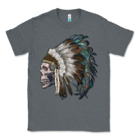 Charcoal Heather skull with indian headdress Classic Tee - RanaPortraitStore