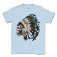 Dusty Blue skull with indian headdress Classic Tee - RanaPortraitStore