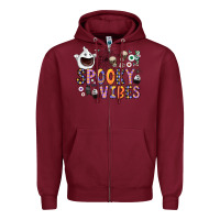 Burgundy spooky vibes Zipper Hoodie - CowhideDigitalArt
