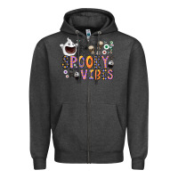 Charcoal Heather spooky vibes Zipper Hoodie - CowhideDigitalArt