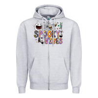 Heather Grey spooky vibes Zipper Hoodie - CowhideDigitalArt