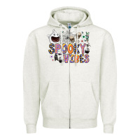 Oatmeal Heather spooky vibes Zipper Hoodie - CowhideDigitalArt