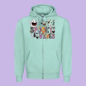 Spooky Vibes Zipper Hoodie Designed By Cowhidedigitalart