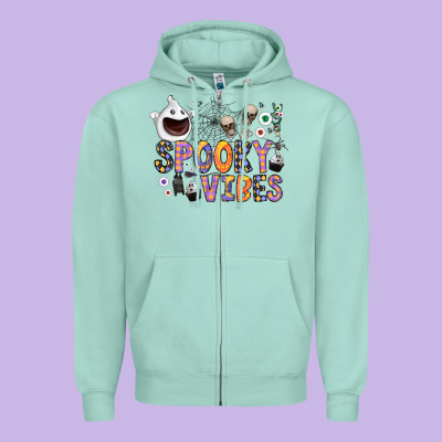 Spooky Vibes Zipper Hoodie Designed By Cowhidedigitalart