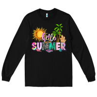 Black hello summer with sun Long Sleeve Tee - texasbilliewilder
