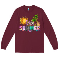 Burgundy hello summer with sun Long Sleeve Tee - texasbilliewilder